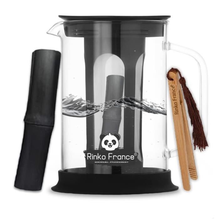 Caraffa d'acqua filtrante - Rinko France - 1,5 L - Vetro Eco-Friendly - Filtro Binchotan - Elimina Metalli Pesanti