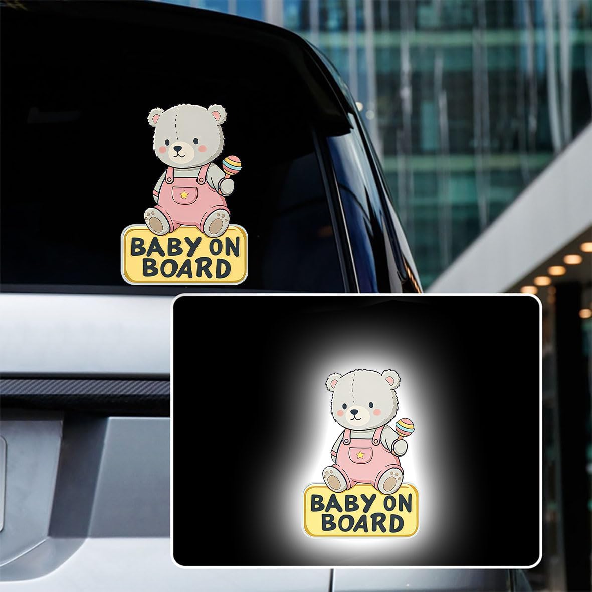 Reflective Cute Bear Baby on Board Car Sticker Safety Warning Sign Kids on Board Decal for Car Window Bumper Waterproof Self Adhesive Baby in Car Grey Bear