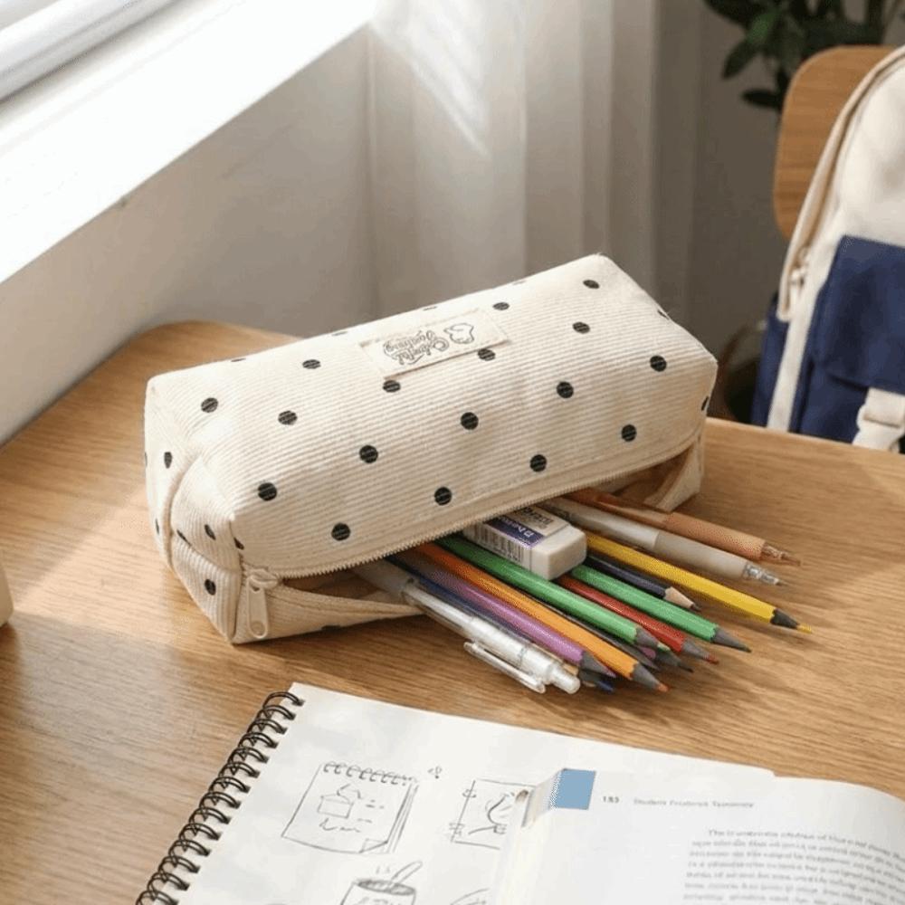 Large Capacity Zipper Pouch Organizer Cute Design Stationery Pen Bag Student Use