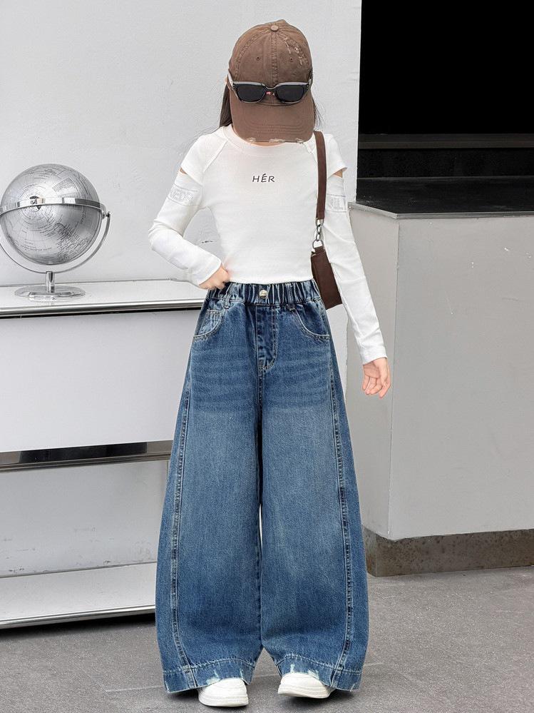 Girls' Autumn 2026 Wide Leg Jeans - Casual Straight Leg for Big Kids