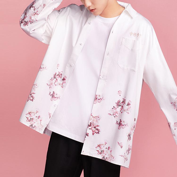 Li Ning Sakura Series All Over Print Loose Casual Shirt Unisex Shirts White ASHR090-2