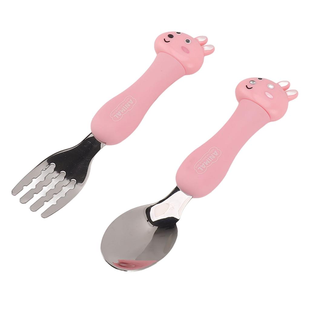 Cartoon Fork Spoon Stainless Steel Baby Feeding Training Spoons Forks Portable Children Animal