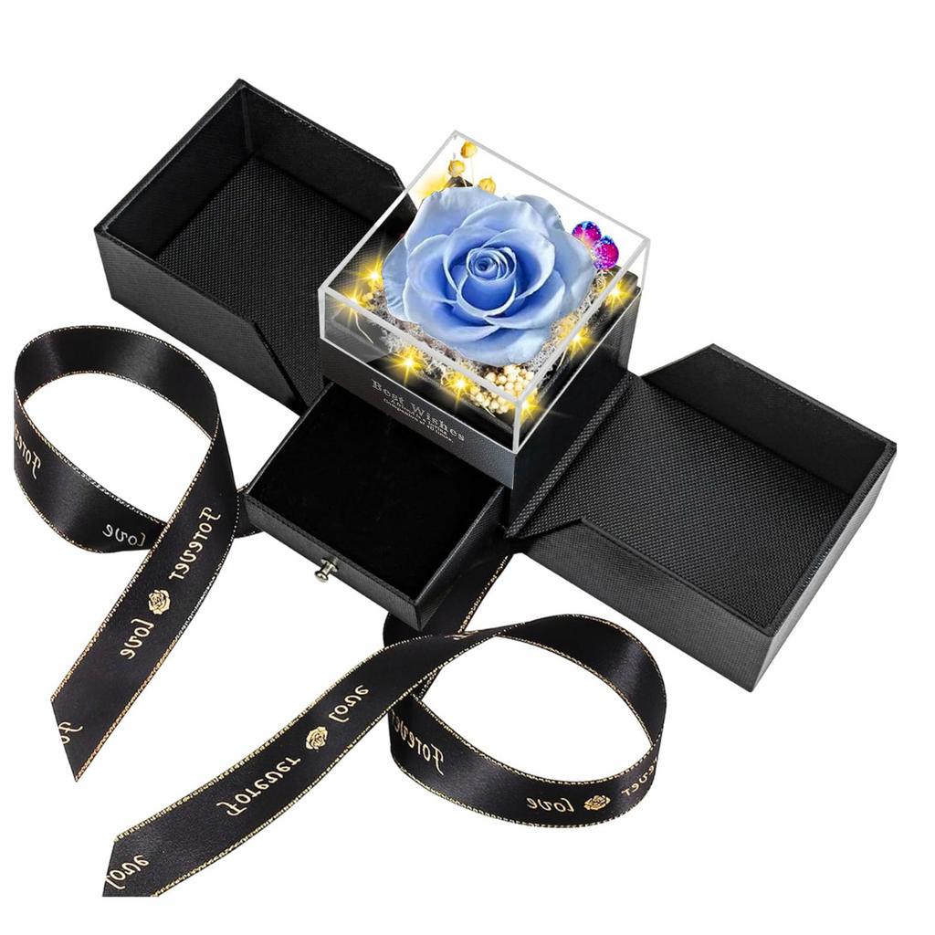 Eternal Flower Acrylic Drawer Rigid Jewelry Packaging Box with Square Design and Embossing for Valentine's Day High-End Gift