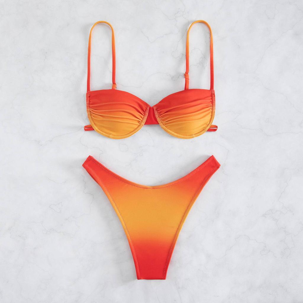 Halter Neck Backless Triangle Single Swimsuit Bikini Suits Women's Lace Up Gradient Split Swimwear
