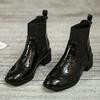 Stivaletti Chelsea da Donna con Tacco Grosso in PU con Tessuto Elasticizzato a Contrasto Antiscivolo Stile Britannico Scarpe Moderne 2024 Nuova Primavera Autunno