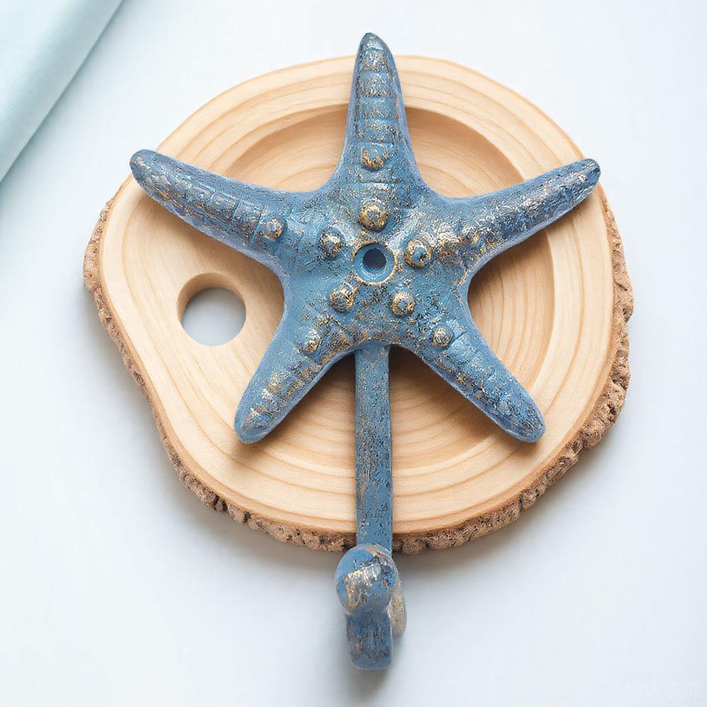 Vintage Rustic Wall Mounted Hook Starfish Shape Decorative Hook Key Hanger  Home Entryway синий