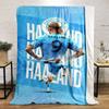 Cozy Throw Blanket - Erling Haaland Manchester City 9 Back Name Light Blue Football Poster Fans Decor for Travel Couch Use