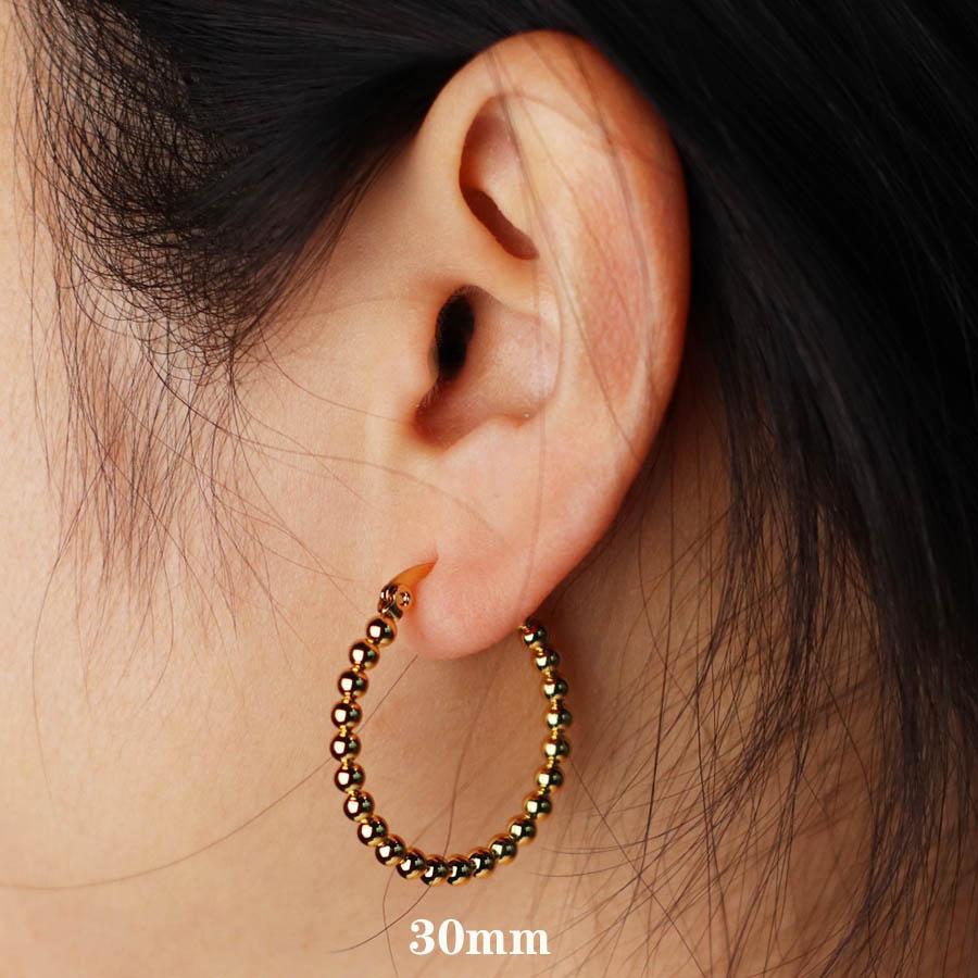 New Simple Style 3mm Beads Women Circle Earrings 18mm 25mm 30mm Stainless Steel Loop Orejeras Unfading Not Allergic Gift For Her