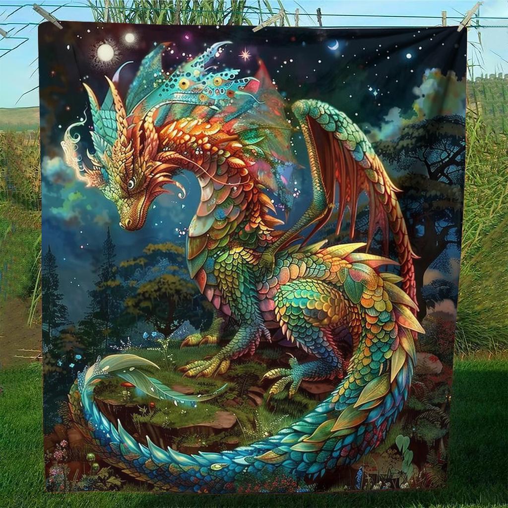 Cozy Colorful Dragon Flannel Throw Blanket - Soft, Warm, and Versatile for Couch, Bed, Office, and Travel - Perfect Gift for Fri