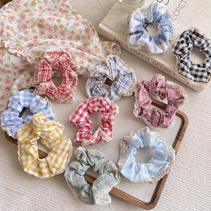 Blue Plaid Lace Hair Ribbon - Gentle On Hair, Cute Ballet Style for Girls