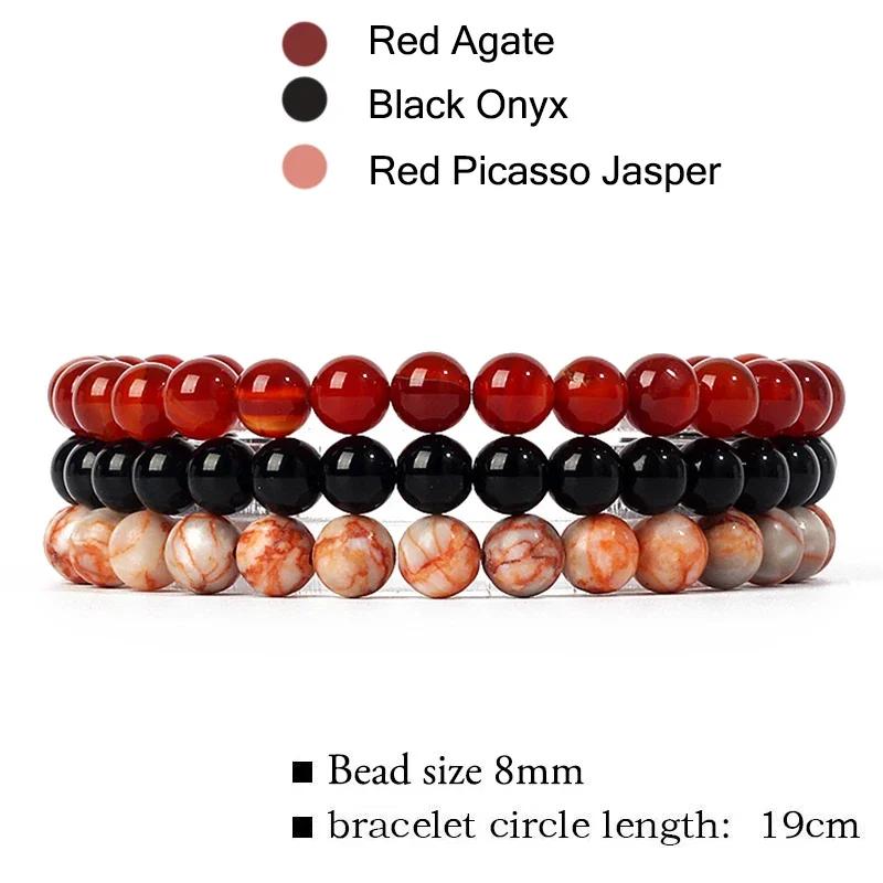kirykle Natural Stone Bracelet Sets 3Pcs/set Obsidian Hematite Tiger Eye Beads Bracelets Men for Health Protection Soul Jewelry