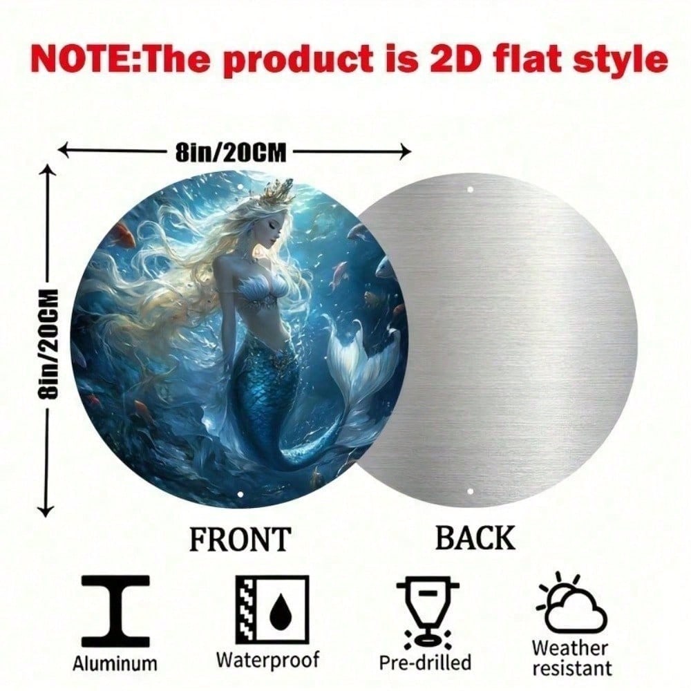 

Vintage Mermaid Tin Sign 8x8 Round Metal Wall Art Ocean Fantasy Decor Retro Coastal Plaque For Bathroom разноцветный