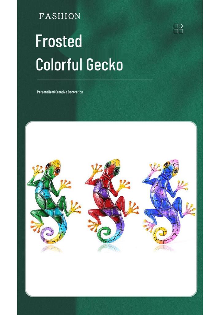 Frosted Color Gecko Pendant: Creative Iron Art Animal Wall Hanging Decor