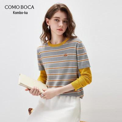 Haut Tricot Kemeng Boka pour Femme Rayé Mélange de Soie Fausse Deux Pièces Manches Longues
