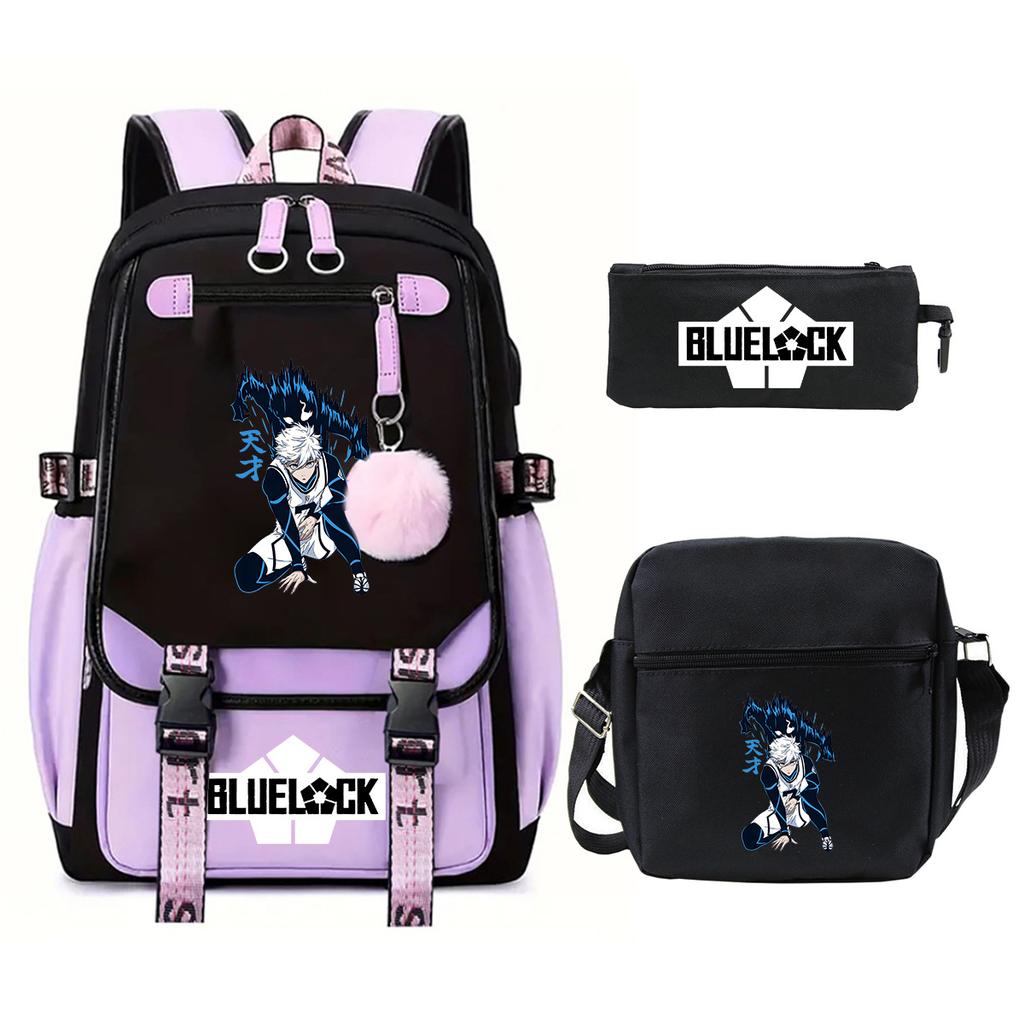 Trend Campus Primary And Secondary School Students Schoolbag Blue Prison Periphery Animation Backpack Pencil Bag