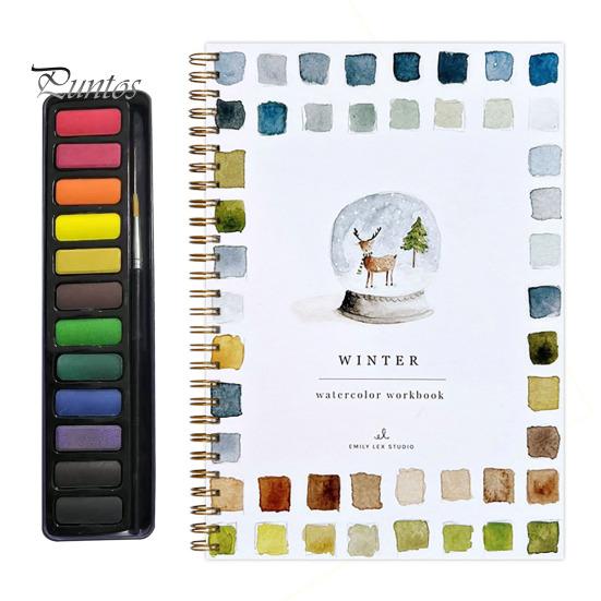 Watercolor Workbook 12 Colors Watercolor Painting Set with Paint Brush Beginner-Friendly Birds Animals Flowers Watercolor Book