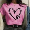Personalized Creative Heart Dog Paw Print Pattern Printed Tee Women's Funny Casual Shirt Tops Loose Round Neck T-Shirt