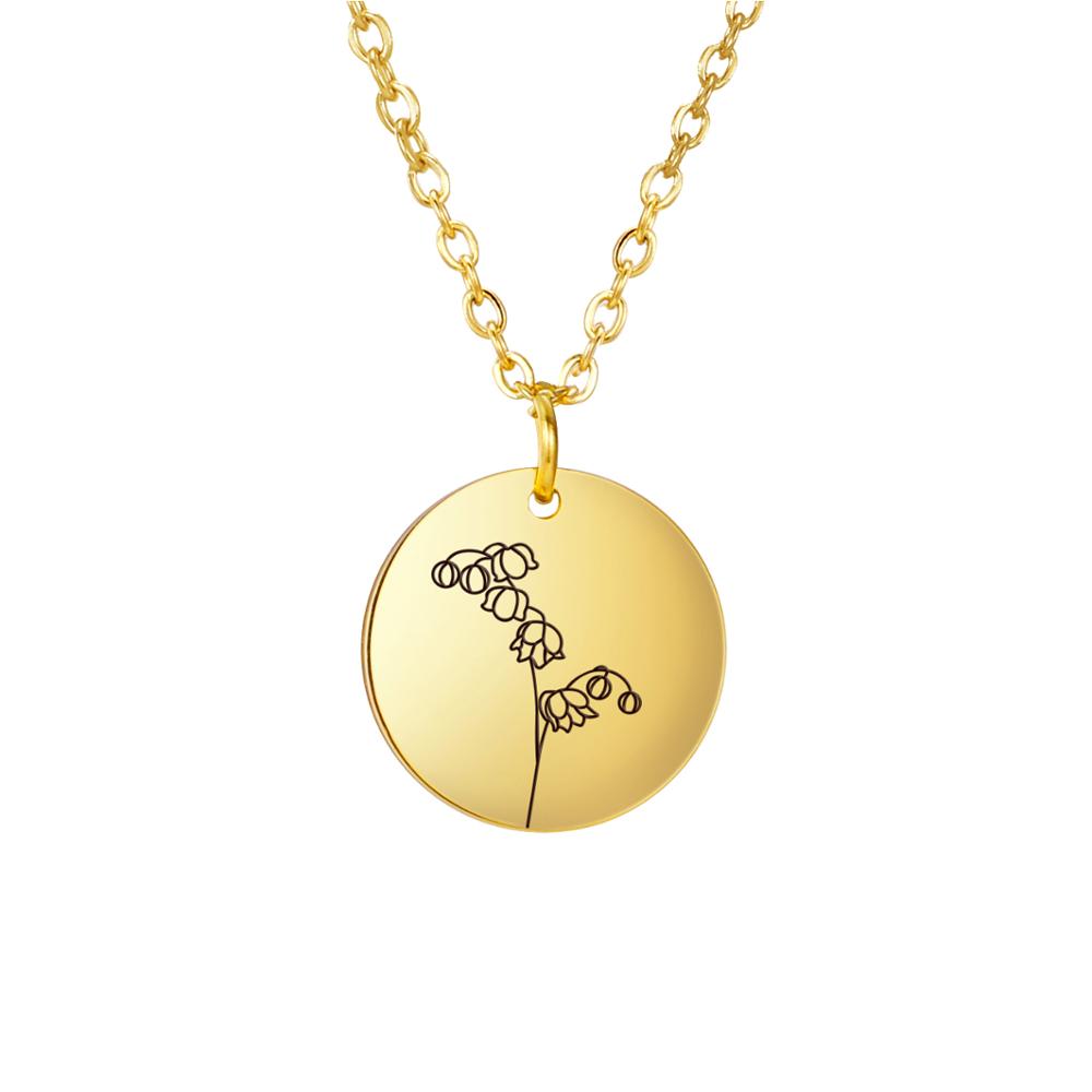 Birth Flower Pendant Necklace Women Stainless Steel Flora Gladiolus Poppy Peony Rose Daisy Necklace Personalized Jewelry
