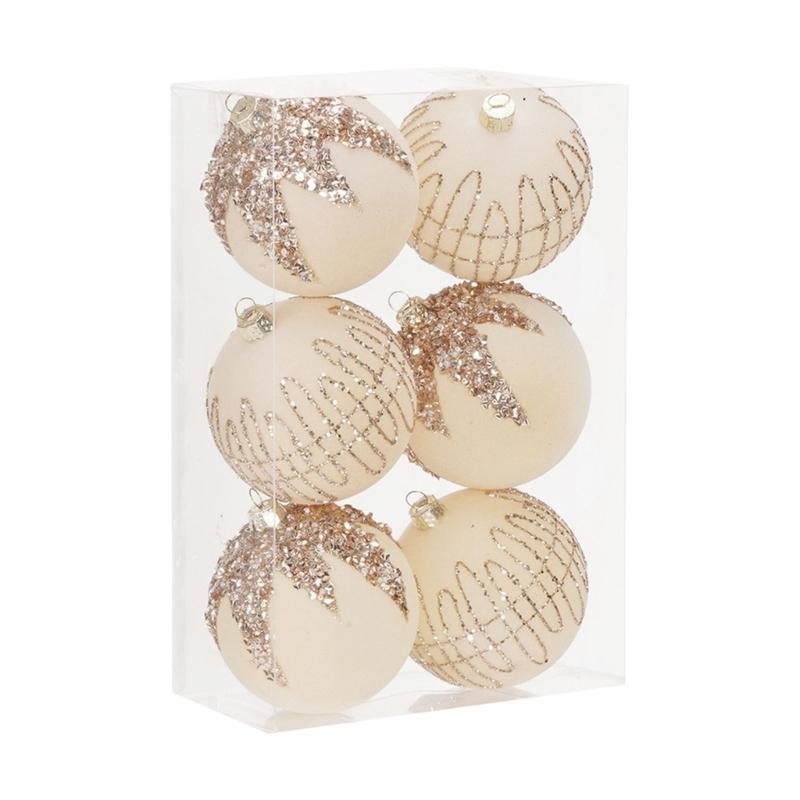 Holiday Tree Bauble Set of 6 with Patterned Finish, Hanging Style, 8 Cm Christmas Display Group for Indoor Room Use