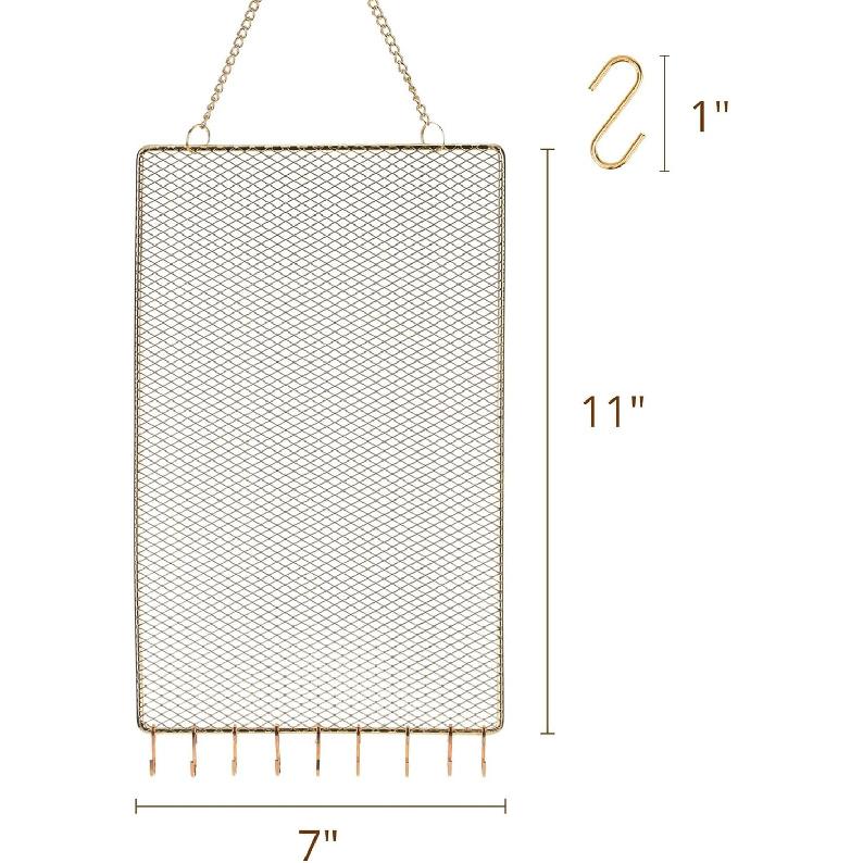 Heesch 2 Pack Earring Holder Wall Mounted Hanging Jewelry Organizer Display Decorative Metal Diamond Shape with Hooks for Necklaces Bracelets (Gold)