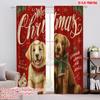 2pcs,2D Plane Printing Popular Curtains 3 Festive Dogs_ Snowflakes Durable 100% Polyester Fabric (without Rod) Versatile All Use