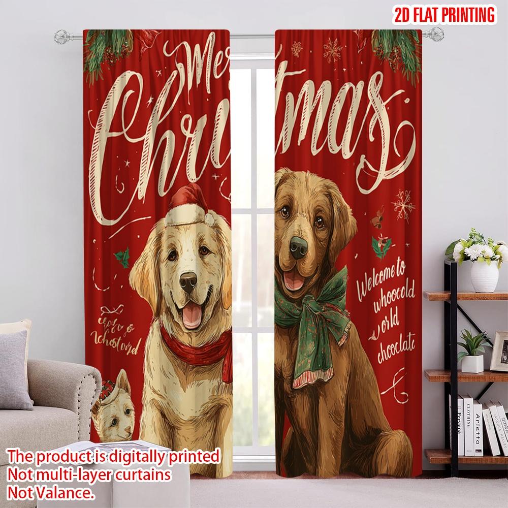 

2pcs,2D plane printing Popular Curtains 3 Festive Dogs_ Snowflakes Durable 100% Polyester Fabric (without rod) Versatile All Use 52.50 × 116.00 cm 2 pcs