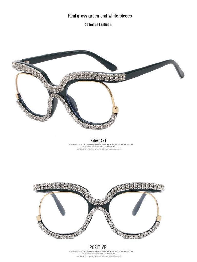 2022 Trendy Rhinestone Owl Large Anti-Blue Light Eyeglass Frame for European & American Styles