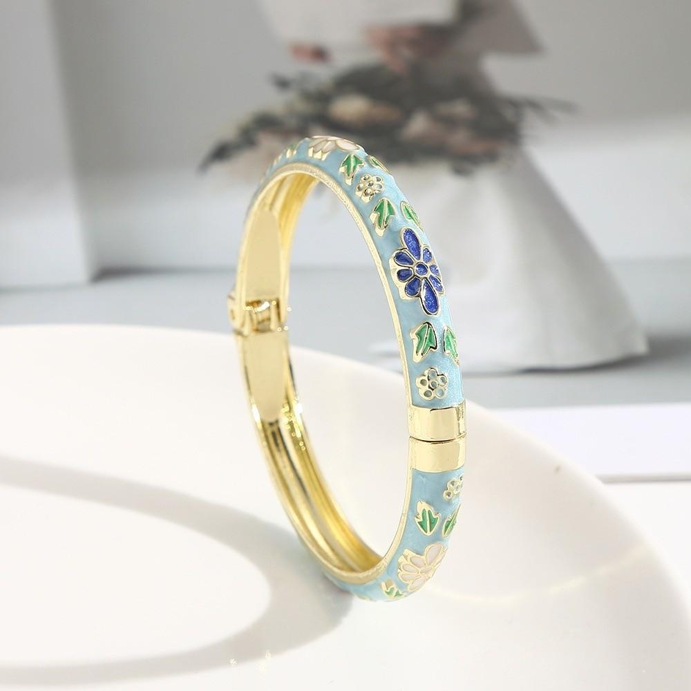 Colorful Cloisonne Bangle Ethnic Floral Motifs Cloisonne Bracelet Enamel Bracelet Classic Wear