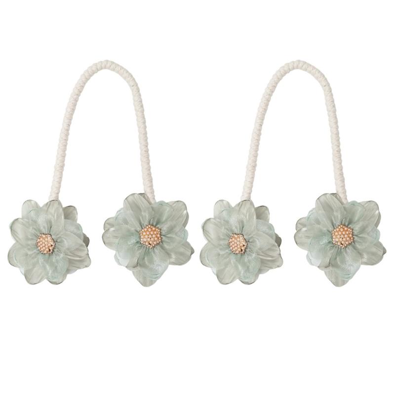 2Pcs Handmade Flower Curtain Tieback Elegant Decorative Clip Window Drapery Holdback Buckles Tie for Living Room Bedroom