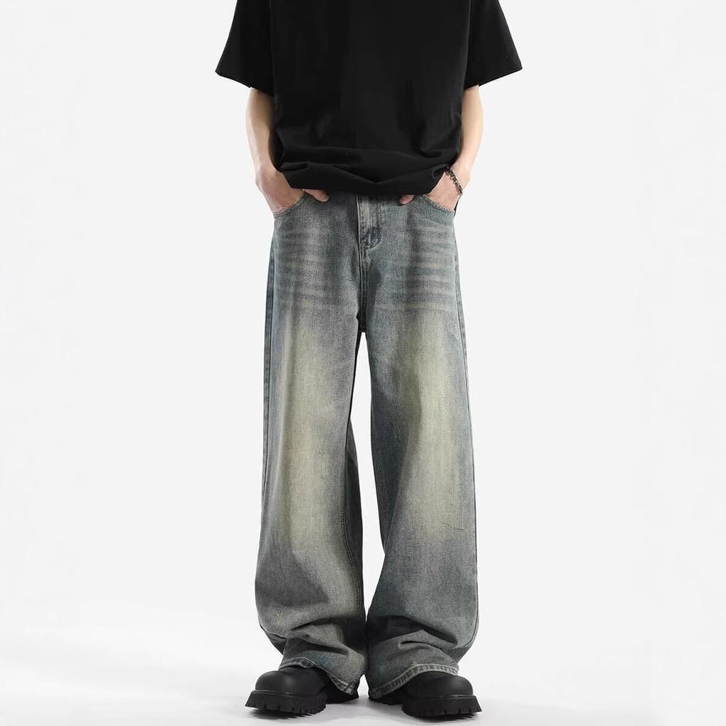 American retro washed drape jeans men's spring and summer new loose mopping trousers high street straight casual trousers