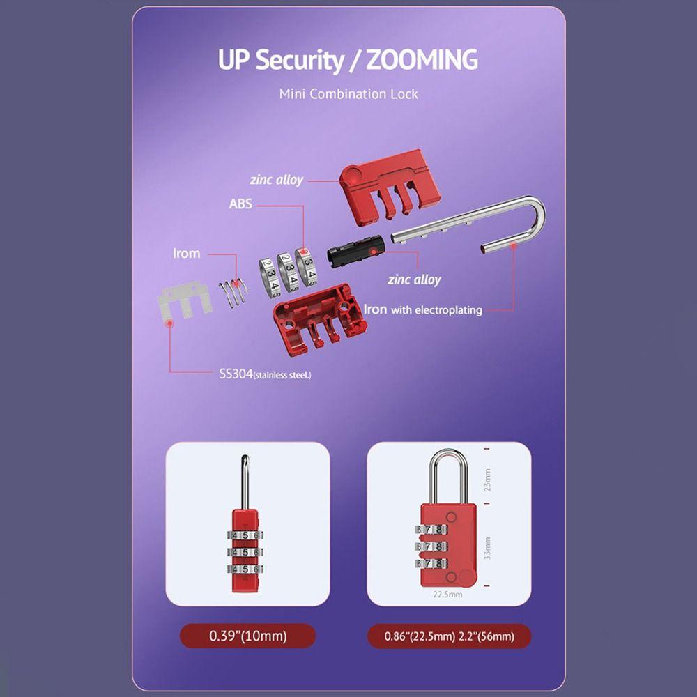 Travel 3 Dial Digit Dormitory Cabinet Lock Luggage Padlock Backpack Zipper Lock Password Lock