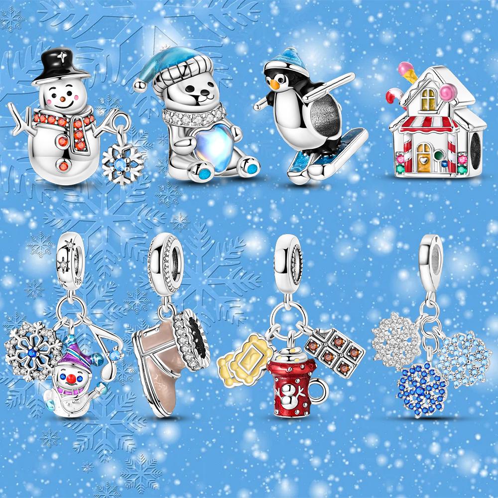 Copper Winter Snowman Penguin Snowflake Charms Beads Fit Original Bracelet For Women Jewelry Making