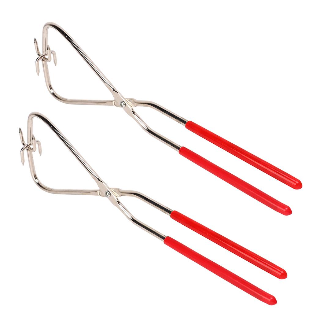 2pcs Dipping Tongs Red Handle Stainless Steel Easy Cleaning Stable Fixation Pottery Sculpture Tongs for Craft Carving