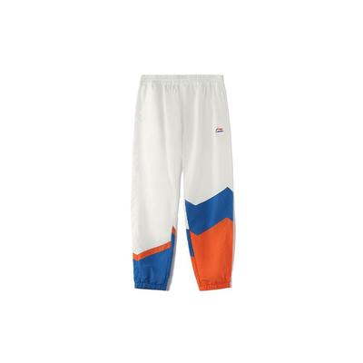 Li Ning Sports Fashion Series Logo Pattern Splicing Design Tapered Knit Pants Autumn Men Bottoms White AKXR421-3