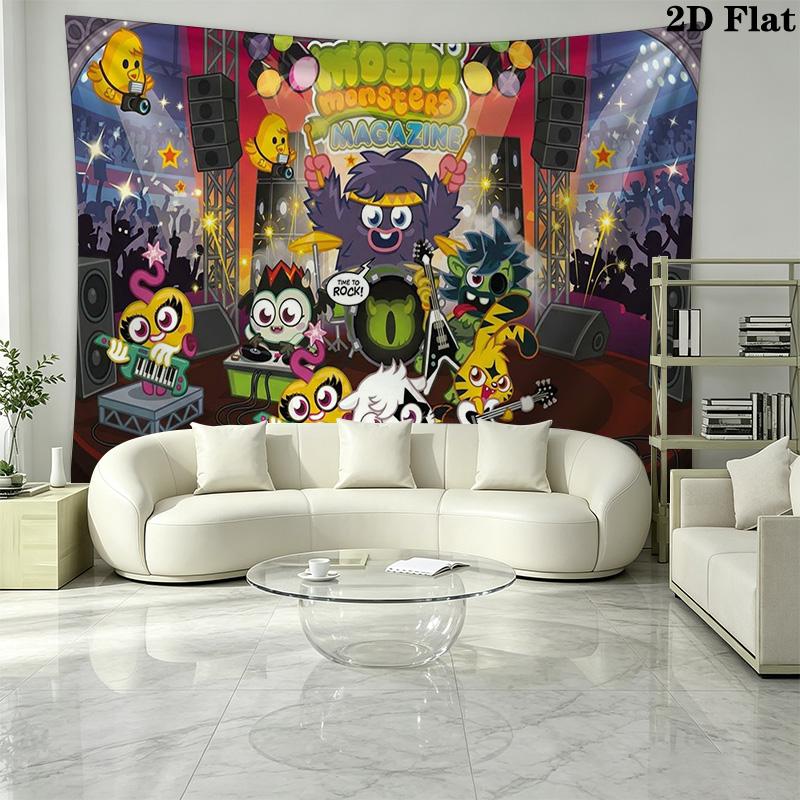 Moshi Monsters Wall Tapestry Aesthetic Wall Hanging Printed Fabric Blanket Decorative Tapestries for Bedroom Living Room Home Decor