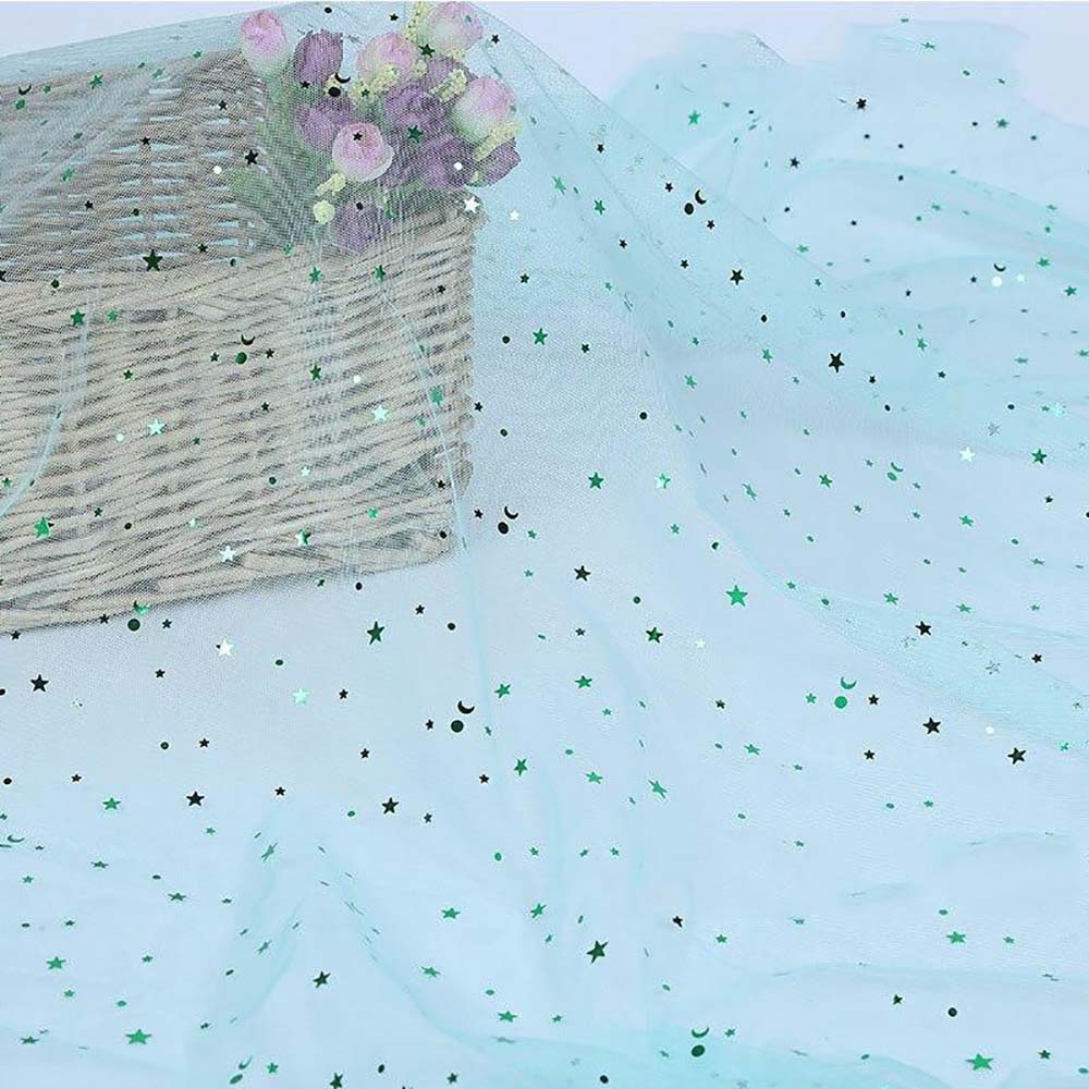 100*160cm Stjernemånenett med paljettprikk Myk gasbind For klær Sløyfe Bordtrekk Bryllupsbursdagsfest Dekorutstyr