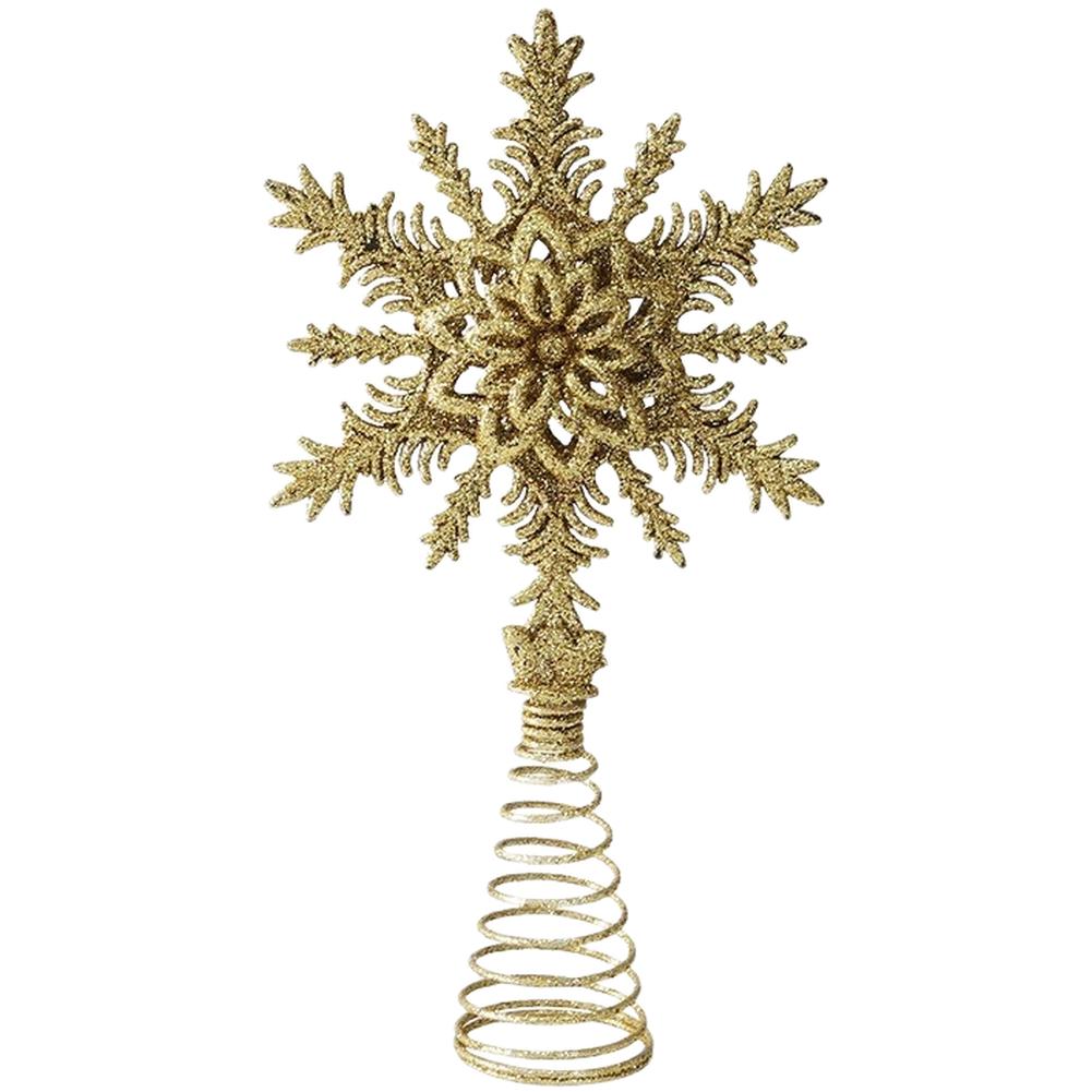 Hollow Out Christmas Tree Finial Star Ornament with 3D Snowflake Pendant for Festive For Xmas Decoration Plastic Material