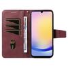 Pro Samsung Galaxy A25 5G (Globální) (161,0 x 76,5 x 8,3 mm) Kožené Pouzdro Peněženka Stojánek Mřížky Vytištěný Kryt na Telefon s Páskem - Vínově Červená