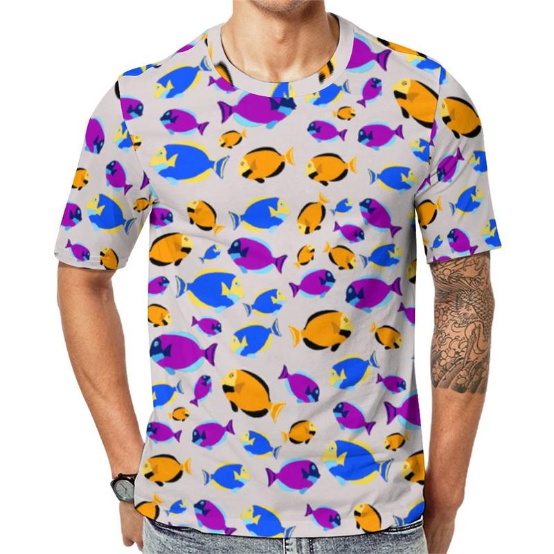 Tiger Animal Pattern 3D Printed T-shirt for Summer Casual Fashion Short Sleeved Top for Men, Cute Elements Round Neck Streetwear