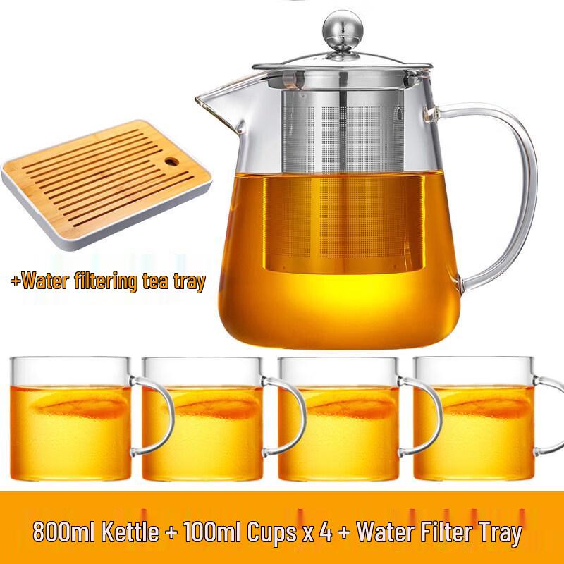 Heat-Resistant Borosilicate Glass Tea Set with Infuser & Boiling Function