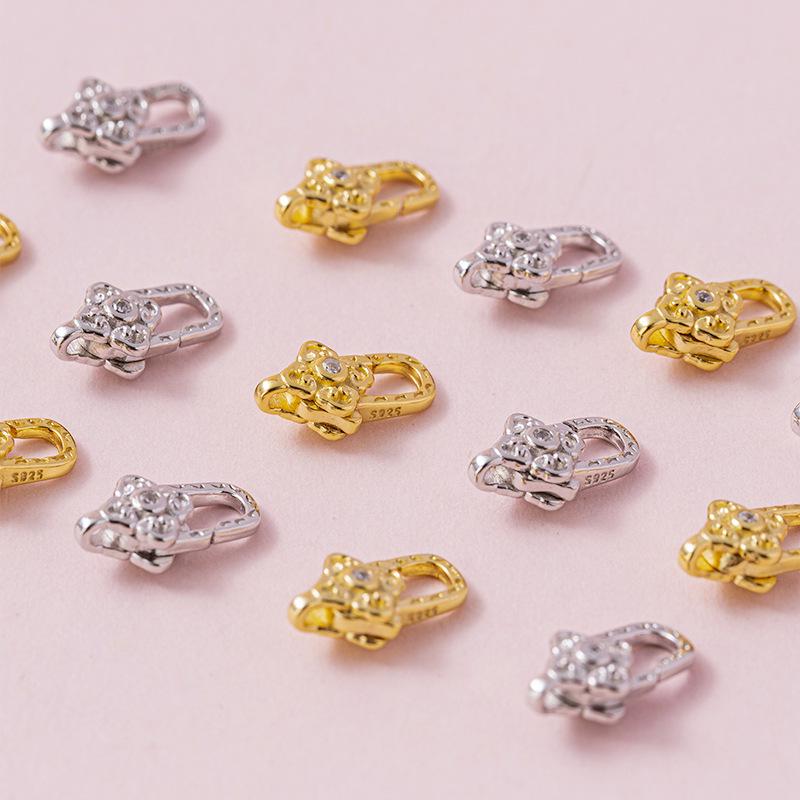 S925 Sterling Silver Zircon Spring Lobster Clasp End Cap for DIY Bracelets and Necklaces