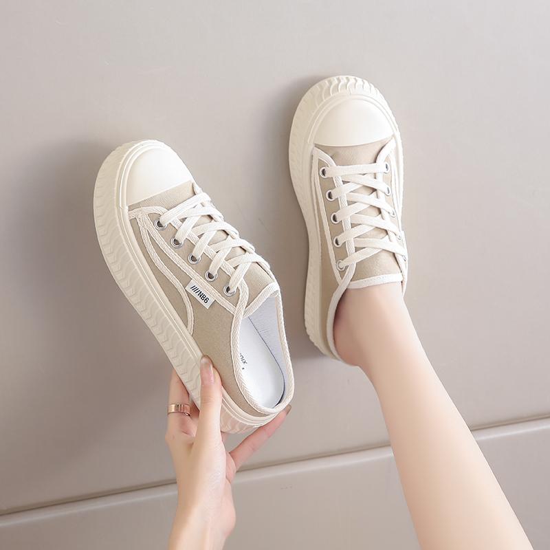 Pregnant women baotou half slippers summer new heelless sandals outer wear canvas board shoes