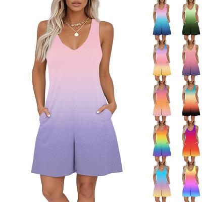 Women's V-neck Printed Sleeveless Jumpsuit Spring And Summer Casual Jumpsuit Shorts