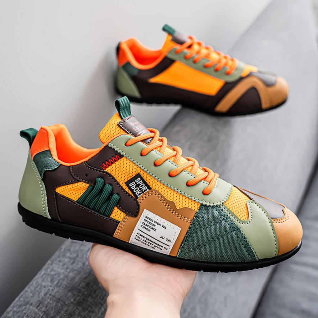 Men's Breathable Casual Sports Shoes - Comfortable Lace Up Shoes, Durable Fabric Upper and Stylish Contrasting Colors, Outdoor Activities