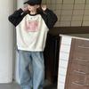Sweatshirt im koreanischen Stil mit Farbblock für Mädchen - Herbst/Winter 2025, Buchstabenaufdruck, lässiges Oberteil mit Rundhalsausschnitt für mittlere und große Kinder