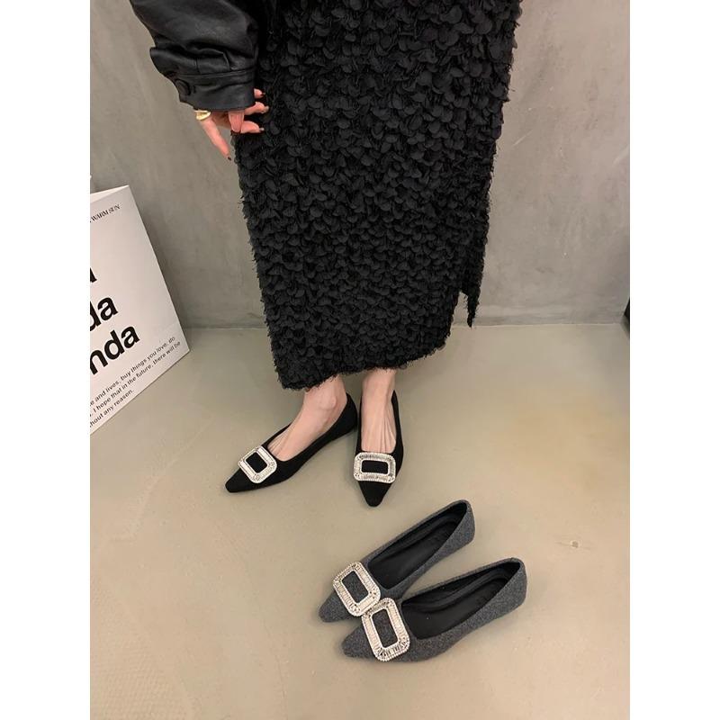 Summer Shoes Ladies Low Heels Crystal Shallow Mouth Black Flats Slip-on Female Footwear  Fashion Women's Rhinestone New Slip