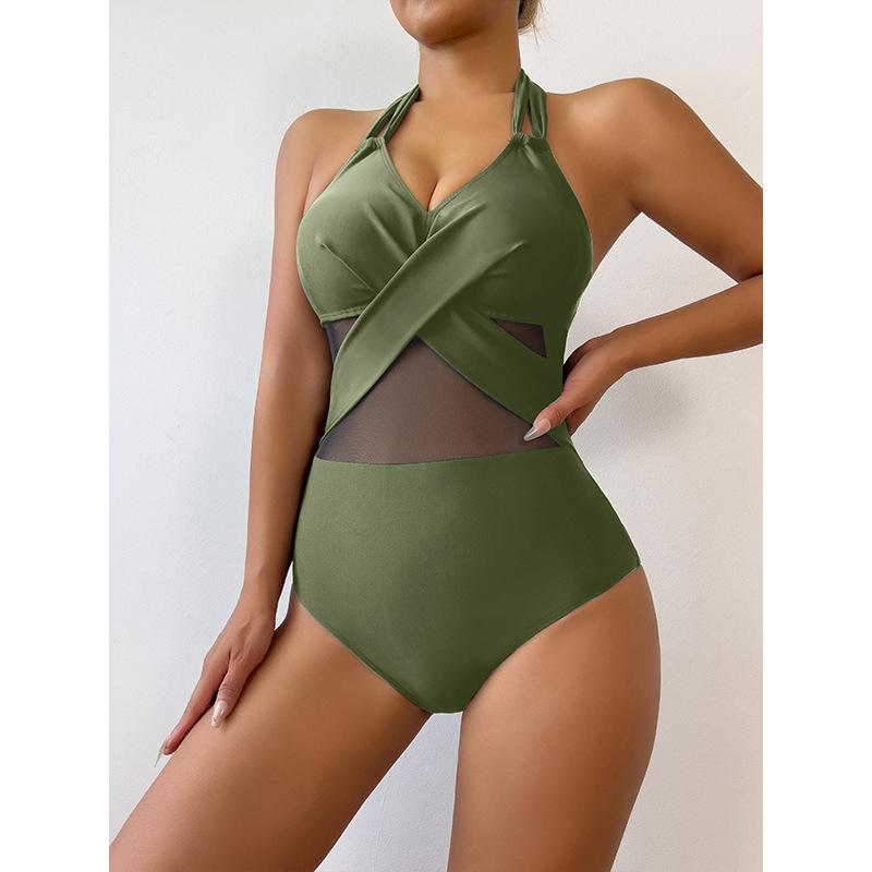 One-piece Swimsuit Solid Color Mesh Swimsuit Bikini