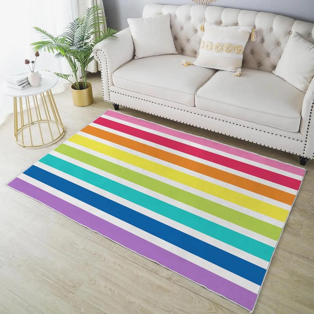 Colorful Non-Slip Area Rugs Washable Rug Carpet for Living Room Rainbow Stripes Home Decor Rugs for Game Room Classroom Bedroom