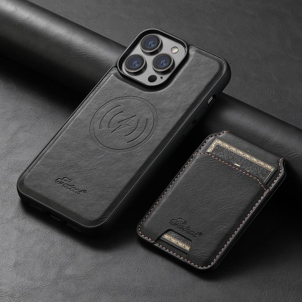 iPhone 17 Pro MagSafe Leather Case with Wireless Charging & Magnetic Card Holder Stand
