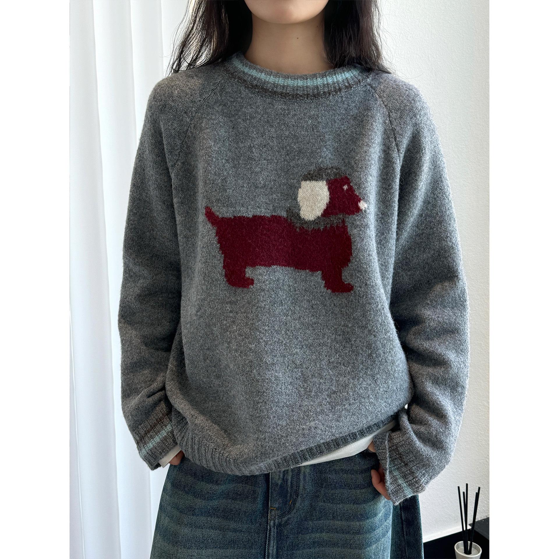 

Зимовий вовняний светр для корейського цуценя Лувр - м який, зручний, вільного крою для жінок One Size сірий колір